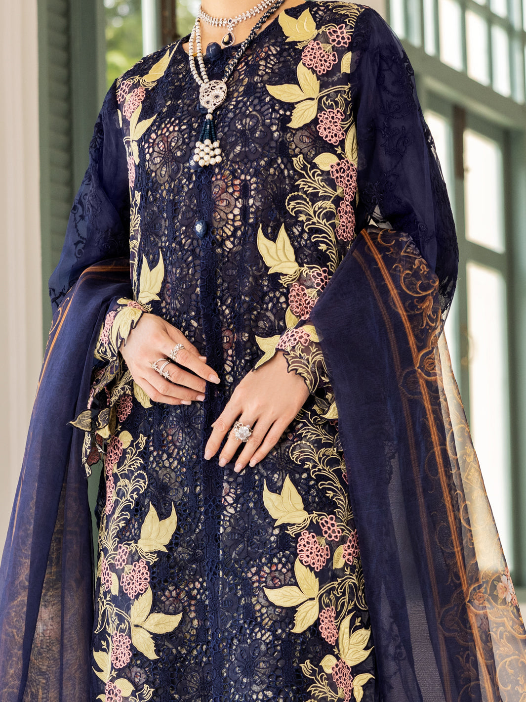 Dark Blue Poly-Organza 3 Piece Unstitched - ALP-3PS-1787 - Almirah Online