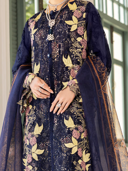 Dark Blue Poly-Organza 3 Piece Unstitched - ALP-3PS-1787 - Almirah Online