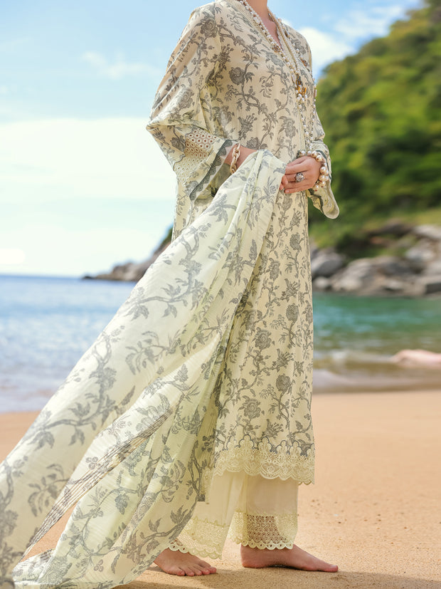 Cream Lawn 3 Piece Stitched - ALP-3PS-1806 - Almirah Online