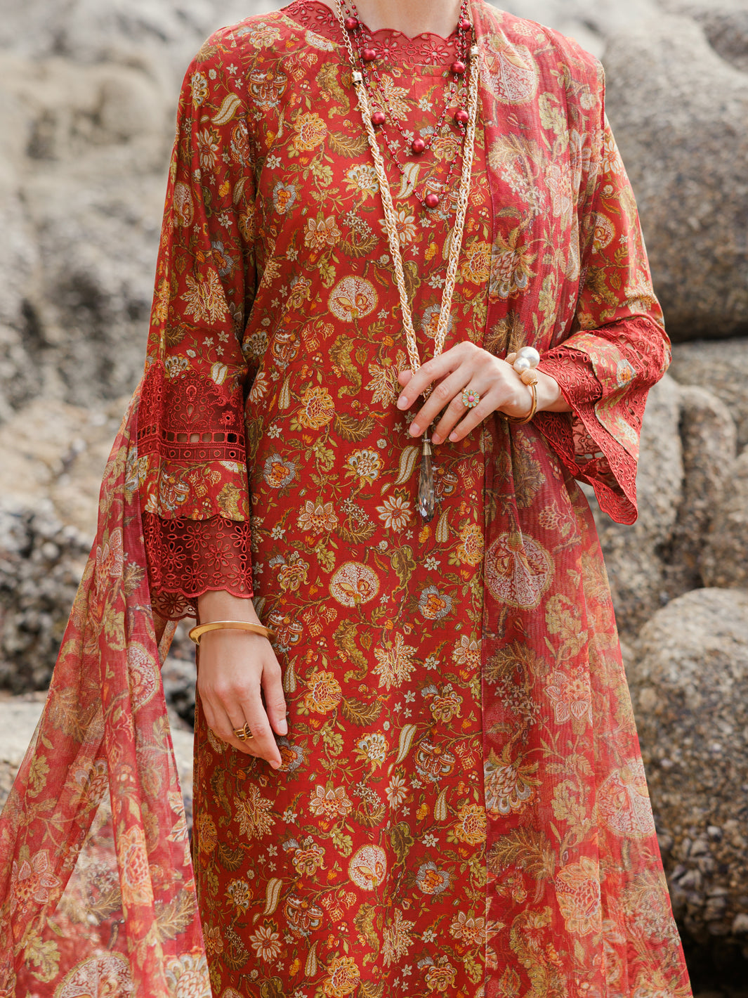 Maroon Lawn 3 Piece Unstitched - ALP-3PS-1807 - Almirah Online