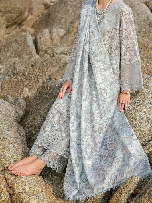 Light Grey Lawn 3 Piece Unstitched - ALP-3PS-1809 - Almirah Online