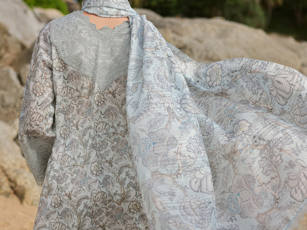 Light Grey Lawn 3 Piece Stitched - ALP-3PS-1809 - Almirah Online