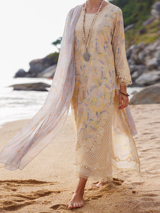 Cream Lawn 3 Piece Unstitched - ALP-3PS-1812 - Almirah Online