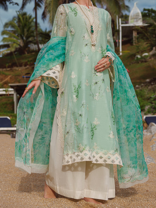 Light Green Poly-Slub 3 Piece Unstitched - ALP-3PS-1814 - Almirah Online