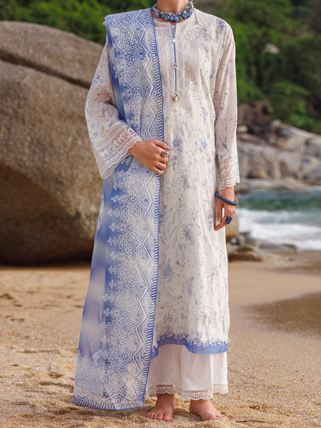 White Swiss Foil 3 Piece Unstitched - ALP-3PS-1816 - Almirah Online