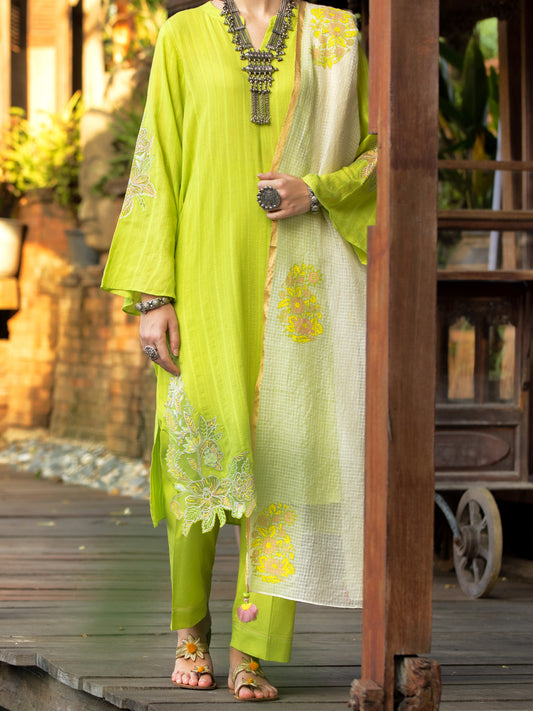 Lime Green Dobby Tunic - ALP-LK-1829 - Almirah Online