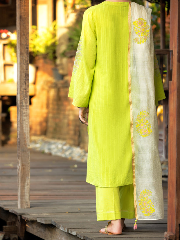 Lime Green Dobby 2 Piece Stitched - ALP-2PS-LKS-1829 - Almirah Online