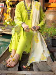 Lime Green Dobby 2 Piece Stitched - ALP-2PS-LKS-1829 - Almirah Online