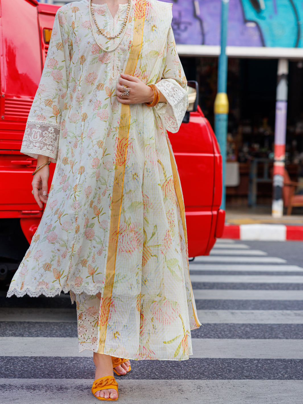 Cream Lawn 3 Piece Stitched - ALP-3PS-1842 - Almirah Online