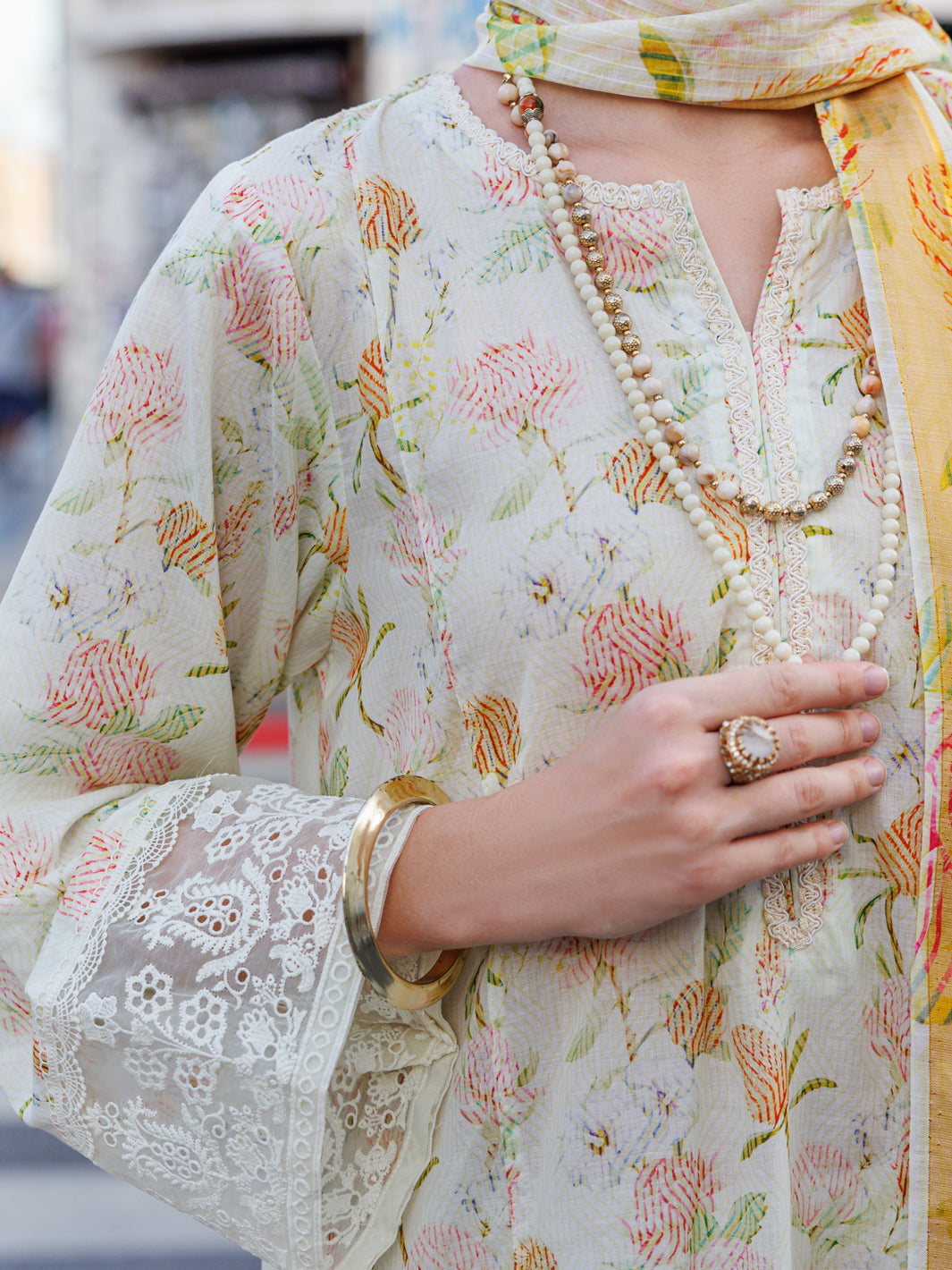 Cream Lawn 3 Piece Stitched - ALP-3PS-1842 - Almirah Online