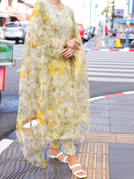 Pistachio Green Lawn 3 Piece Stitched - ALP-3PS-1845 - Almirah Online