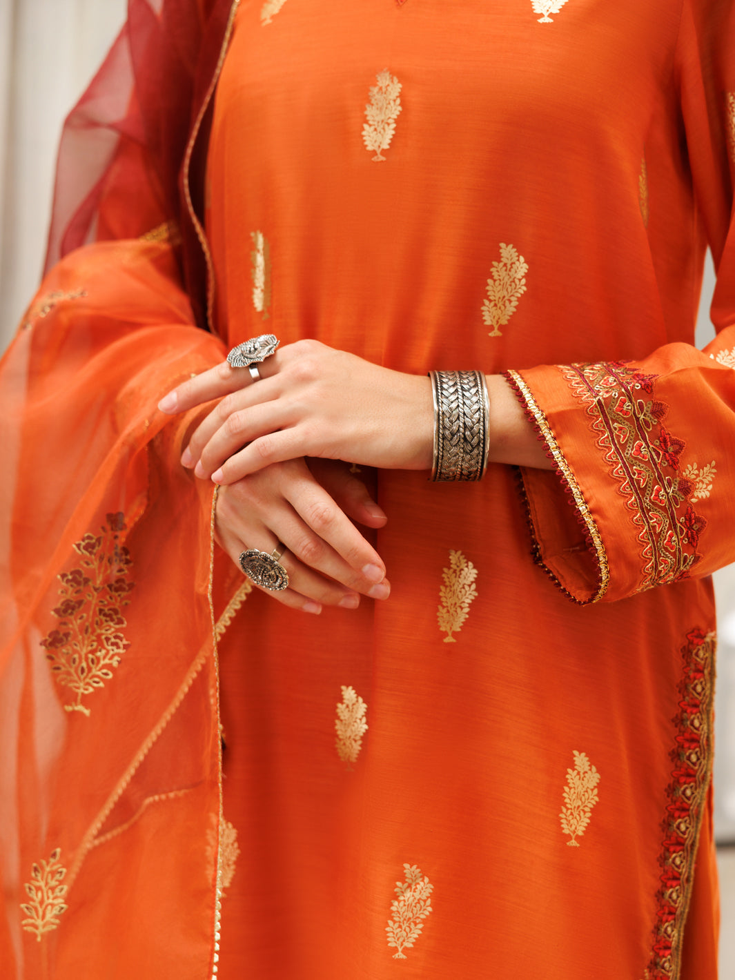 Rust Salsa Silk 3 Piece Stitched - ALP-3PS-1846 - Almirah Online