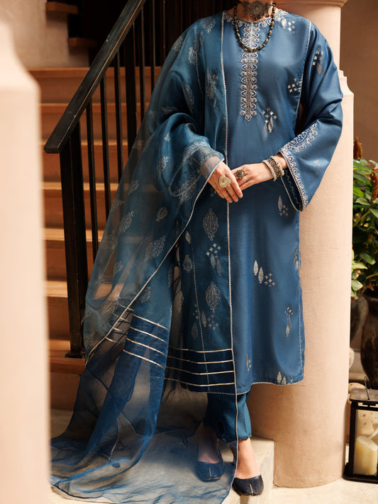 Blue Salsa Silk 3 Piece Stitched - ALP-3PS-1847 - Almirah Online