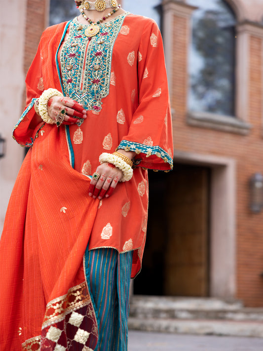 Orange Cotton Jacquard 3 Piece Stitched - ALP-3PS-1856 - Almirah Online