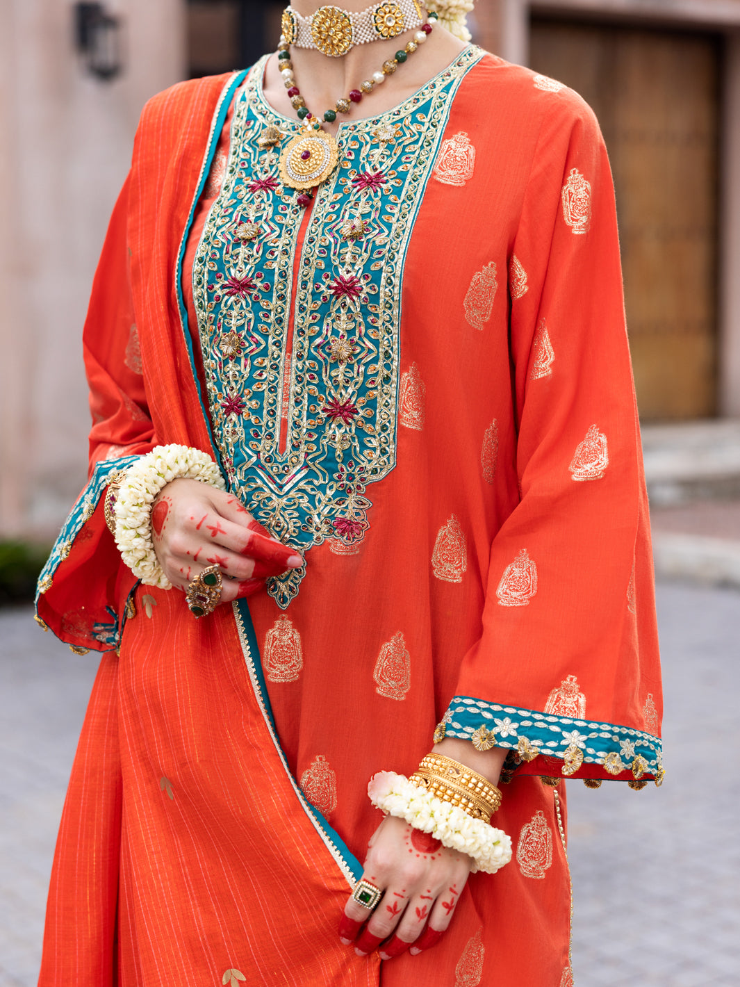 Orange Cotton Jacquard 3 Piece Stitched - ALP-3PS-1856 - Almirah Online