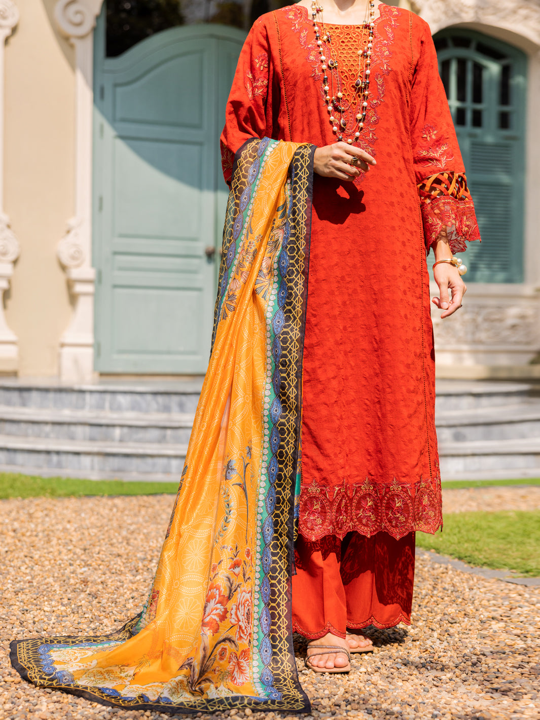 Red Jacquard 3 Piece Unstitched - ALP-3PS-1861 - Almirah Online