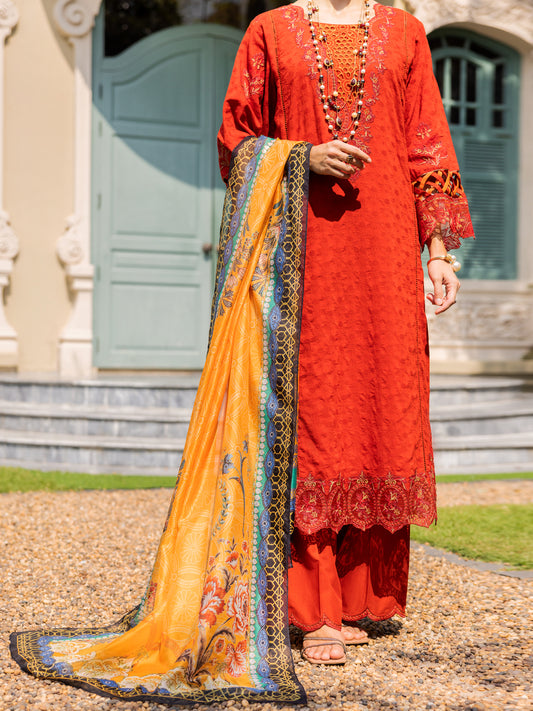 Red Jacquard 3 Piece Unstitched - ALP-3PS-1861 - Almirah Online