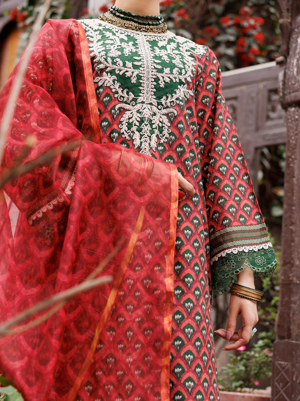 Maroon Cambric 3 Piece Stitched - ALP-3PS-1877 - Almirah Online