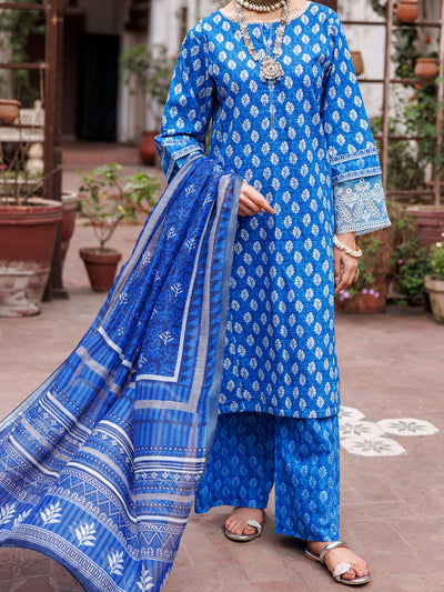 Blue Dobby Cotton 3 Piece Stitched - ALP-3PS-1878 - Almirah Online