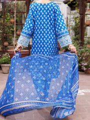 Blue Dobby Cotton 3 Piece Unstitched - ALP-3PS-1878 - Almirah Online