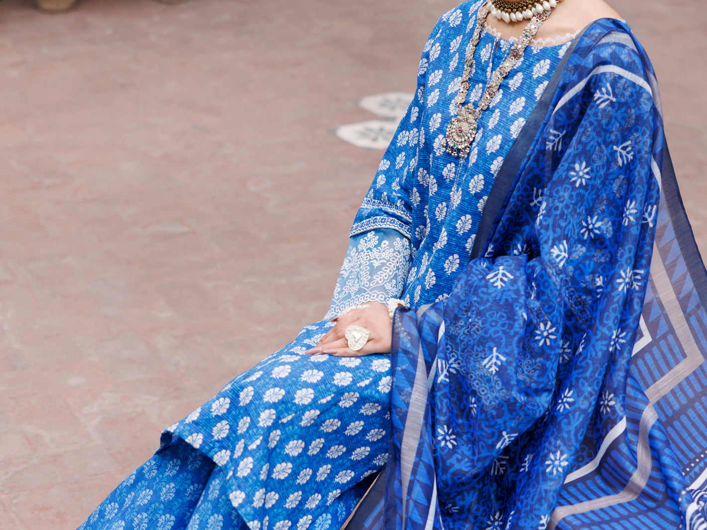 Blue Dobby Cotton 3 Piece Stitched - ALP-3PS-1878 - Almirah Online