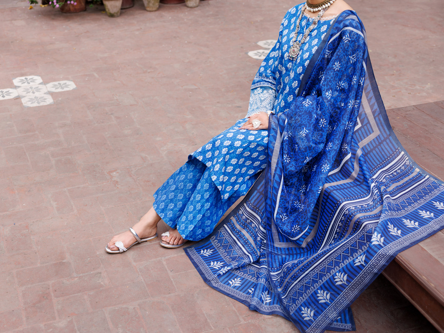 Blue Dobby Cotton 3 Piece Stitched - ALP-3PS-1878 - Almirah Online