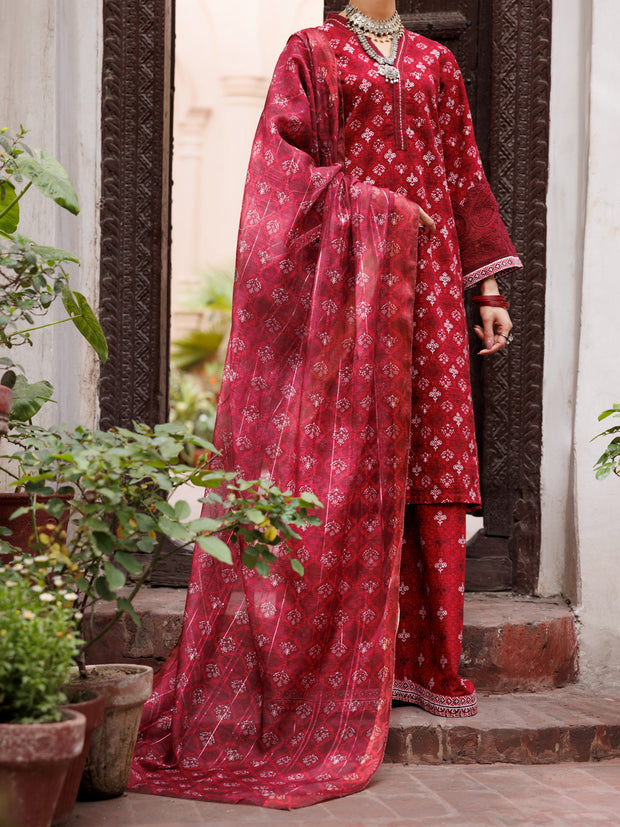 Maroon Square Dobby 3 Piece Stitched - ALP-3PS-1879 - Almirah Online