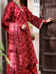 Maroon Square Dobby 3 Piece Stitched - ALP-3PS-1879 - Almirah Online