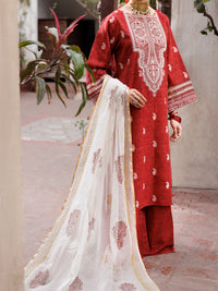 Maroon Cotton Dobby 3Pc Unstitched - ALP-3PS-1881