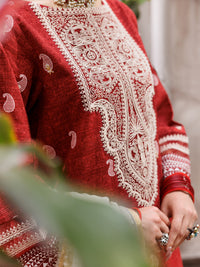 Maroon Cotton Dobby 3Pc Unstitched - ALP-3PS-1881