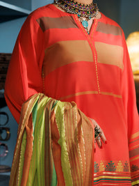 Orange Yarn Dyed Jacquard 3 Piece Unstitched - ALP-3PS-1888