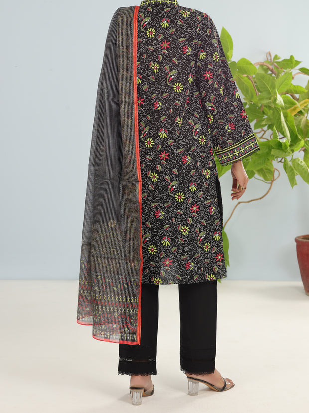 Black Lawn 3 Piece Stitched - ALP-3PS-1901 - Almirah Online