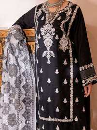 Black Cambric 3Pc Unstitched - ALP-3PS-1903