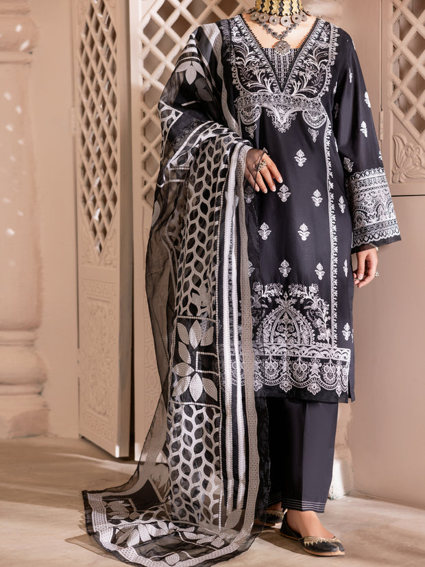 Black Cambric 3 Piece Unstitched - ALP-3PS-1907 - Almirah Online