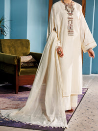 Off White Lino Kara 3 Piece Stitched - ALP-3PS-1925