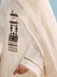 Off White Cotton Dobby 3Pc Unstitched - ALP-3PS-1925