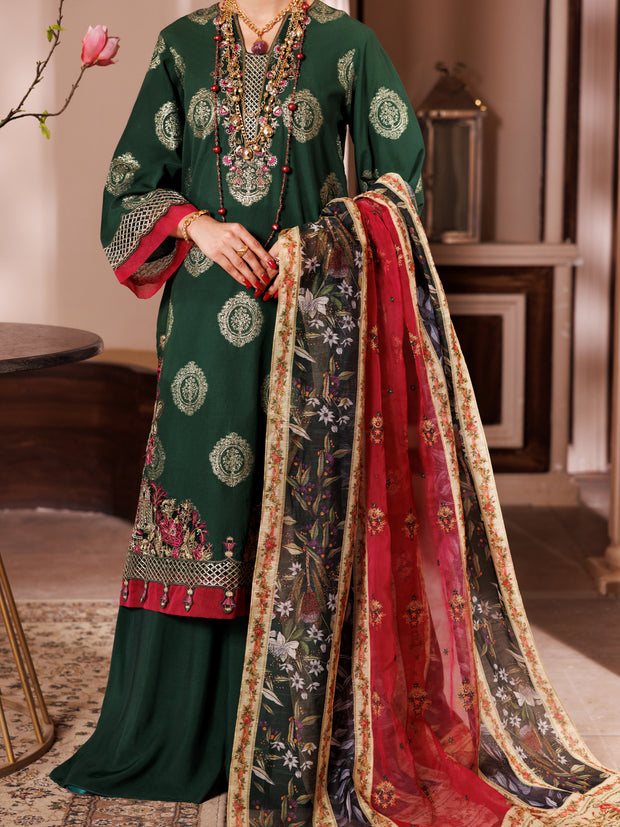 Green Self Jacquard 3 Piece Unstitched - ALP-3PS-1944 - Almirah Online