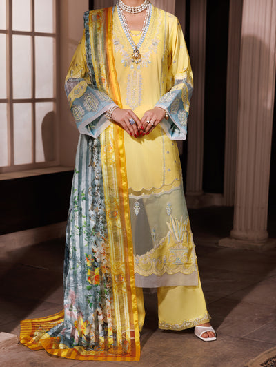 Yellow Poly Lawn 3 Piece Unstitched - ALP-3PS-1946 - Almirah Online