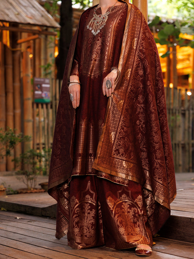 Maroon Yarn-Dyed Jacquard 3 Piece Stitched - ALP-3PS-2020