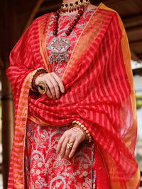 Red Stripe Organza 3Pc Stitched - ALP-3PS-2025