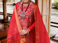 Red Stripe Organza 3Pc Stitched - ALP-3PS-2025