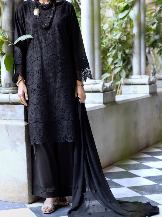 Black Schiffli Lawn 3 Piece Unstitched - ALP-3PS-2111