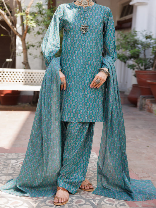 Teal Lawn 3 Piece Stitched - ALP-3PS-2121