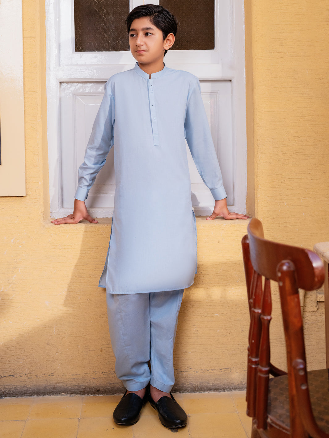 Sky Blue Blended Kameez Shalwar - ALT-KS-088