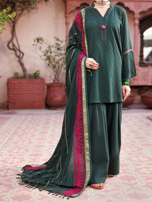 Green Yarn Dyed 3Pc Unstitched - ALP-3PS-2134