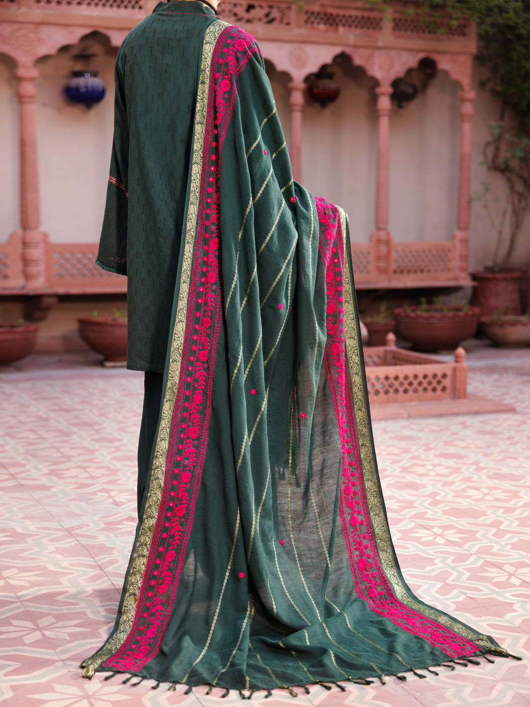 Green Cotton Dobby 3Pc Stitched - ALP-3PS-2134