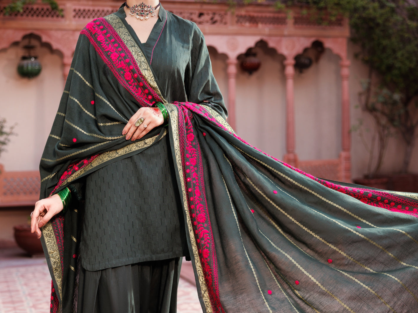 Green Cotton Dobby 3Pc Stitched - ALP-3PS-2134