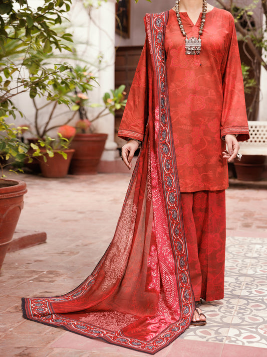 Maroon Lawn 3Pc Stitched - ALP-3PS-2137