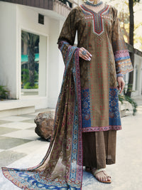 Mehendi Green Lawn 3 Piece Stitched - ALP-3PS-2139