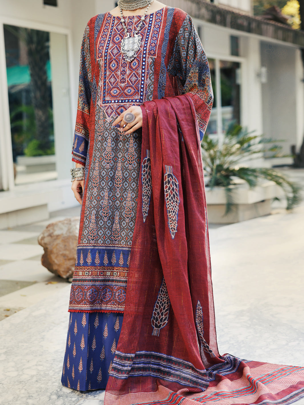 Maroon Lawn 3 Piece Stitched - ALP-3PS-2140